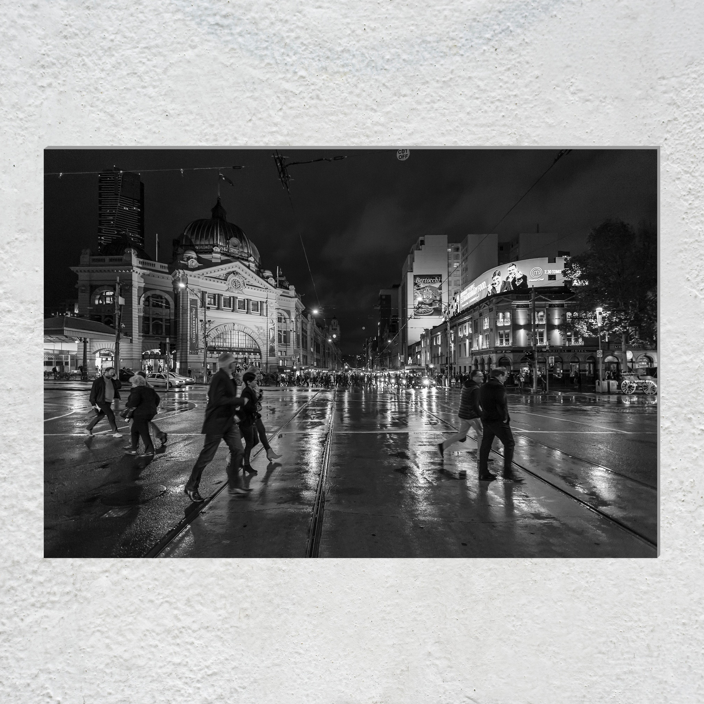BnW WetNightFlinders sq white concrete wall.jpg