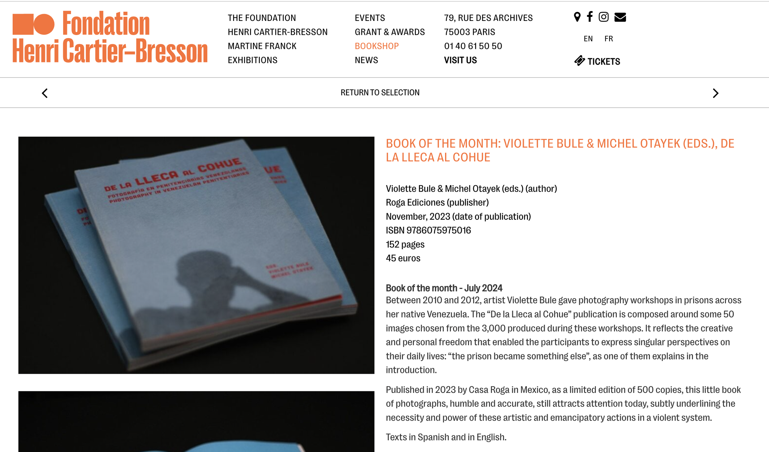   https://www.henricartierbresson.org/en/publications/book-of-the-month-violette-bule-michel-otayek-eds-de-lleca-al-cohue/  