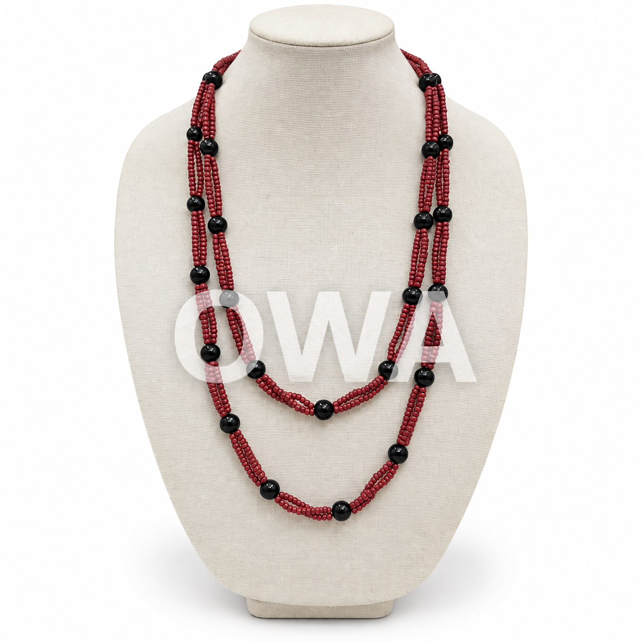 Burgundy and Black Beaded Necklace Display.png