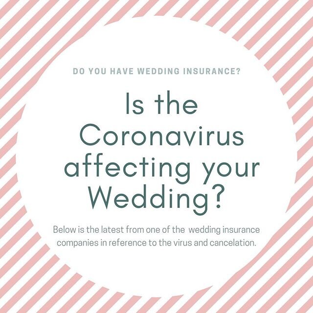 To keep everyone updated here's the latest unofficial statement from one of the wedding insurance companies in reference to the virus and cancelation: "We are honoring those that have cancellation coverage already in place but will not cover anything having to do with the corona virus for those that are trying to add on or book new services at this point.

Also, we never cover a voluntary cancellation. There would have to be a cancellation due to travel bans, compulsory quarantines, or something completely beyond their control, not just they decided to postpone or cancel cause their guests aren&rsquo;t wanting to travel." The CDC has recommended (not yet mandated) that gatherings &amp; groups of 50 or more are postponed. Additionally domestic travel has not yet been banned. If your venue does shut down however, I believe you should be covered. Please keep in mind that here at CWS, we are not insurance agents and can not speak on behalf of your policy. If you have any question