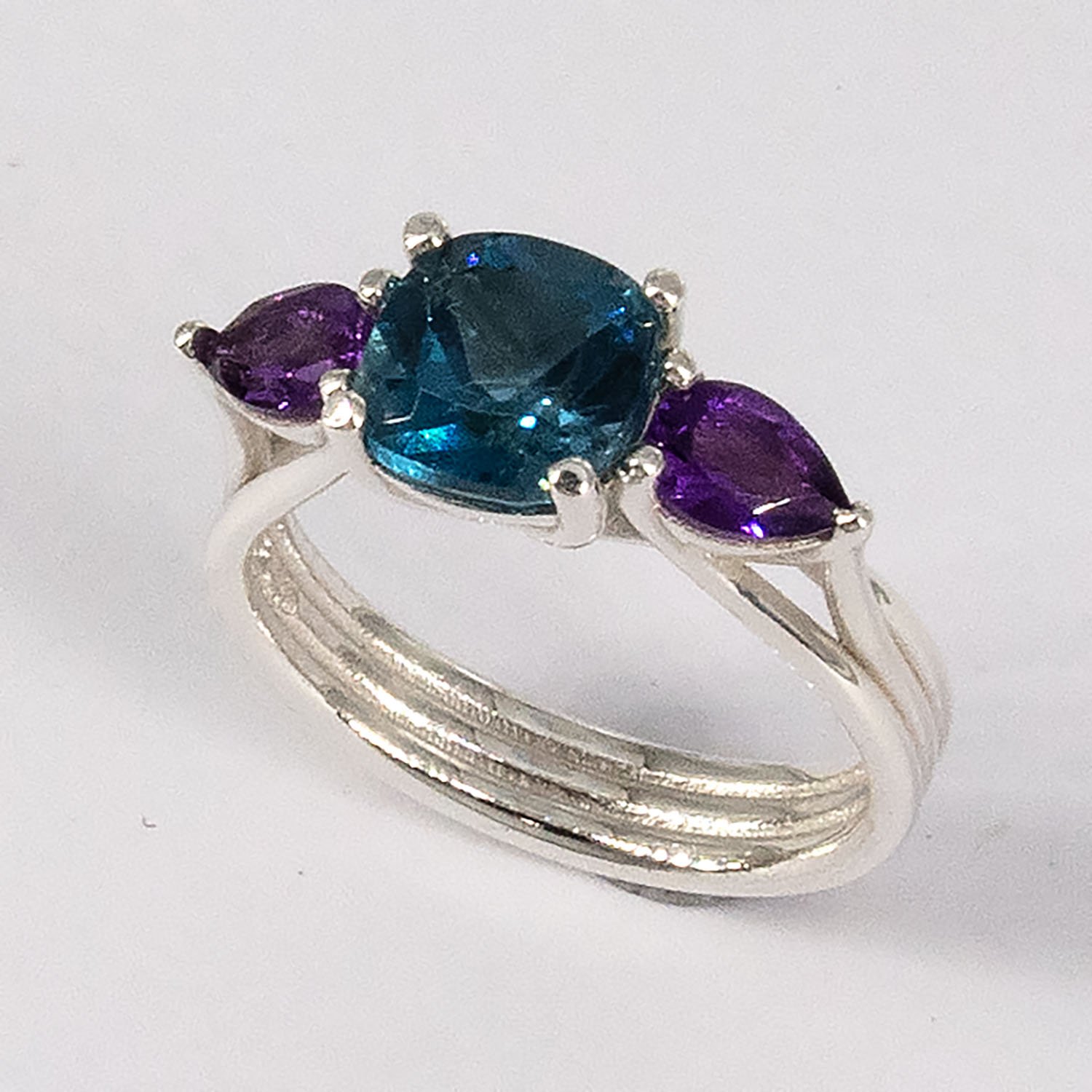 London blue topaz and amethyst sterling silver ring