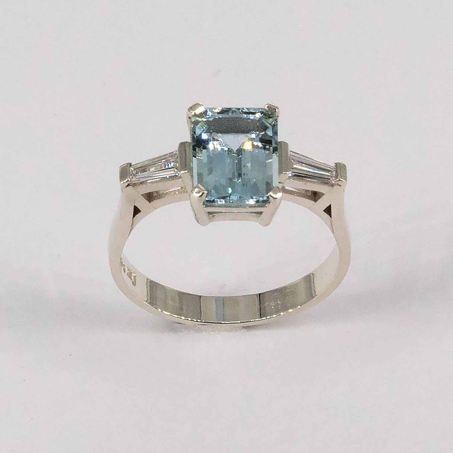 Aquamarine and LAB diamond white gold ring