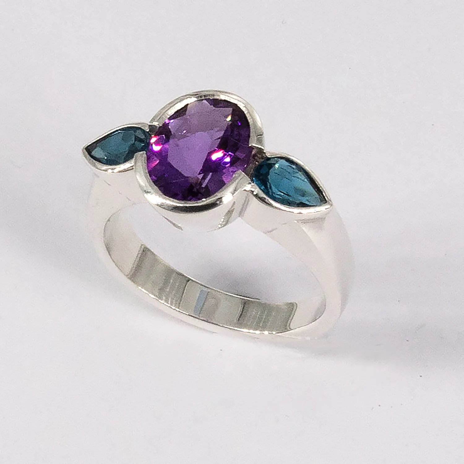 Amethyst and London blue topaz sterling silver ring