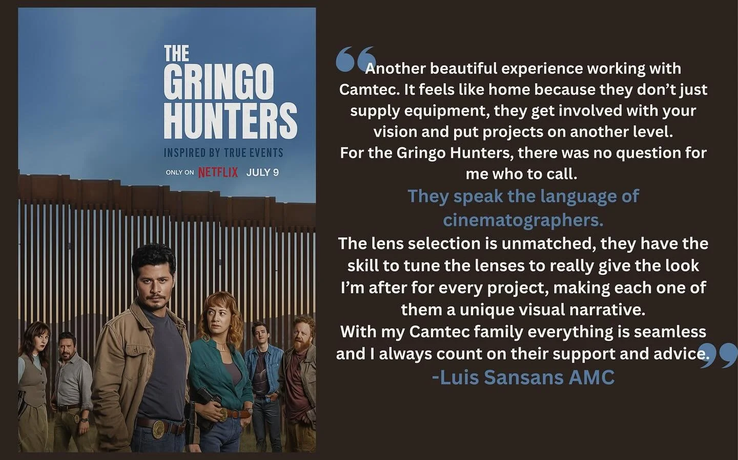 🙌 The Gringo Hunters premieres today! 

We&rsquo;re endlessly grateful to our friend, cinematographer, Luis Sansans AMC (@sansdop). Thank you for your trust and your enormously kind words 🥹❤️ We feel so lucky to play a small part in the beautiful i