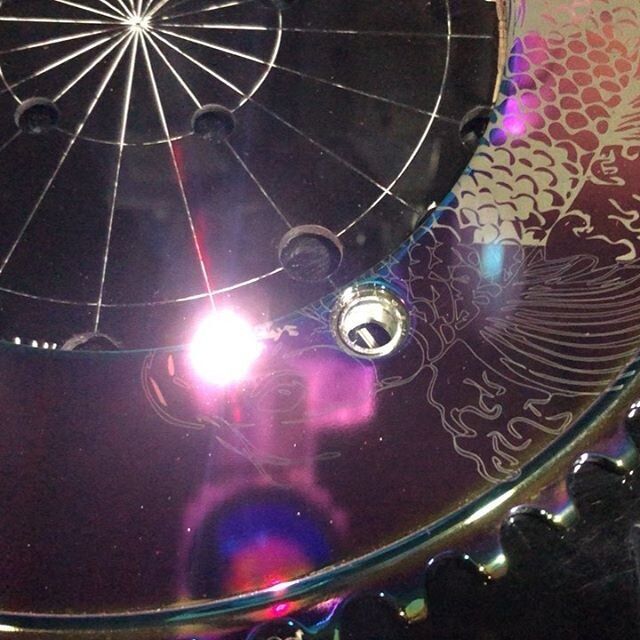 🔊SOUND ON!! This ones for @mike_fixie.magician 👊😎 with some beautiful koi he provided, with a little bit of layout design on my part. I think this is one of my favourite engravings. Suits the Titanium Oil Slick coating so well. 
Studio shots comin