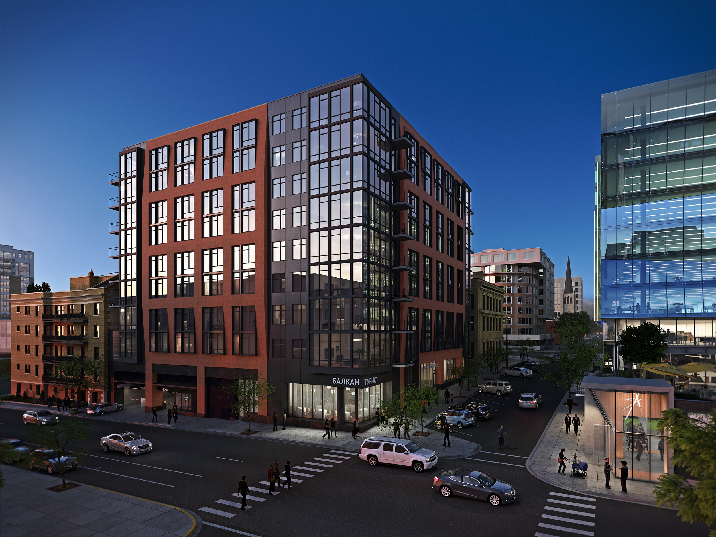 Rendering of street view, The Pressman, Madison, WI