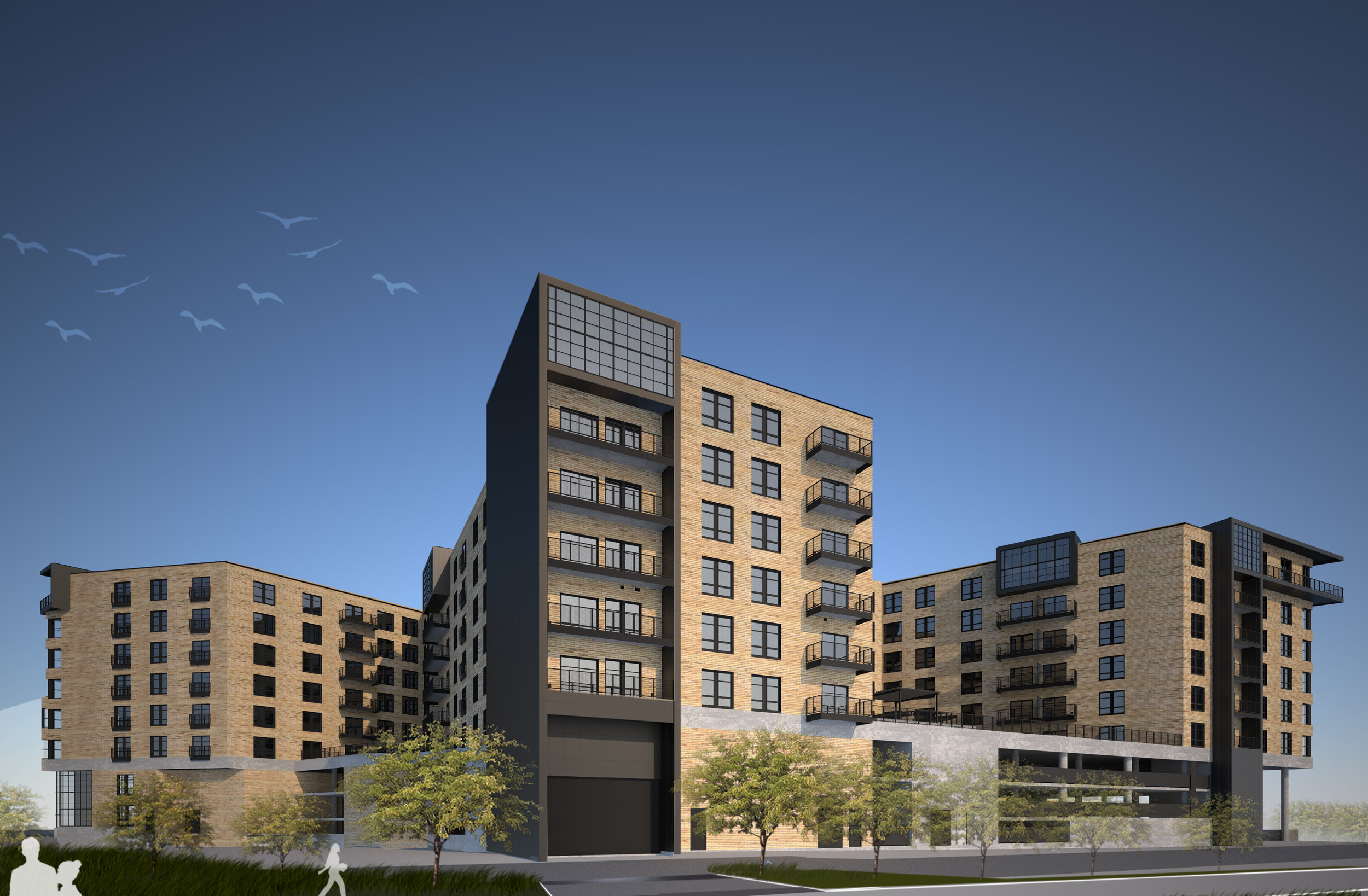 Rendering of street view, Industry Apartments, Denver, CO 