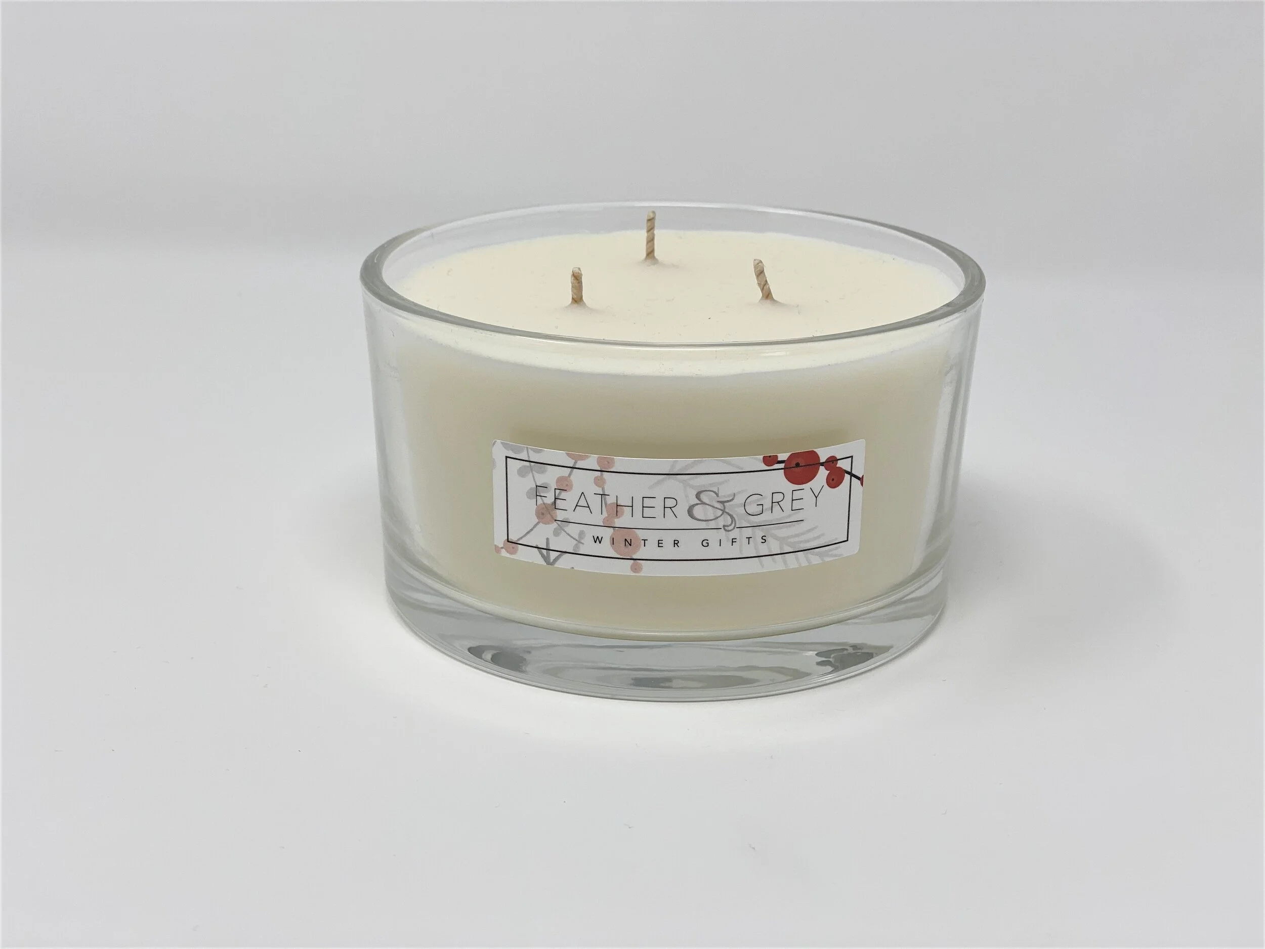 Shallow 3 wick Winter Collection Candle Clear