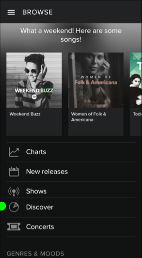 To find recommended songs, you have to go through 'Browse'