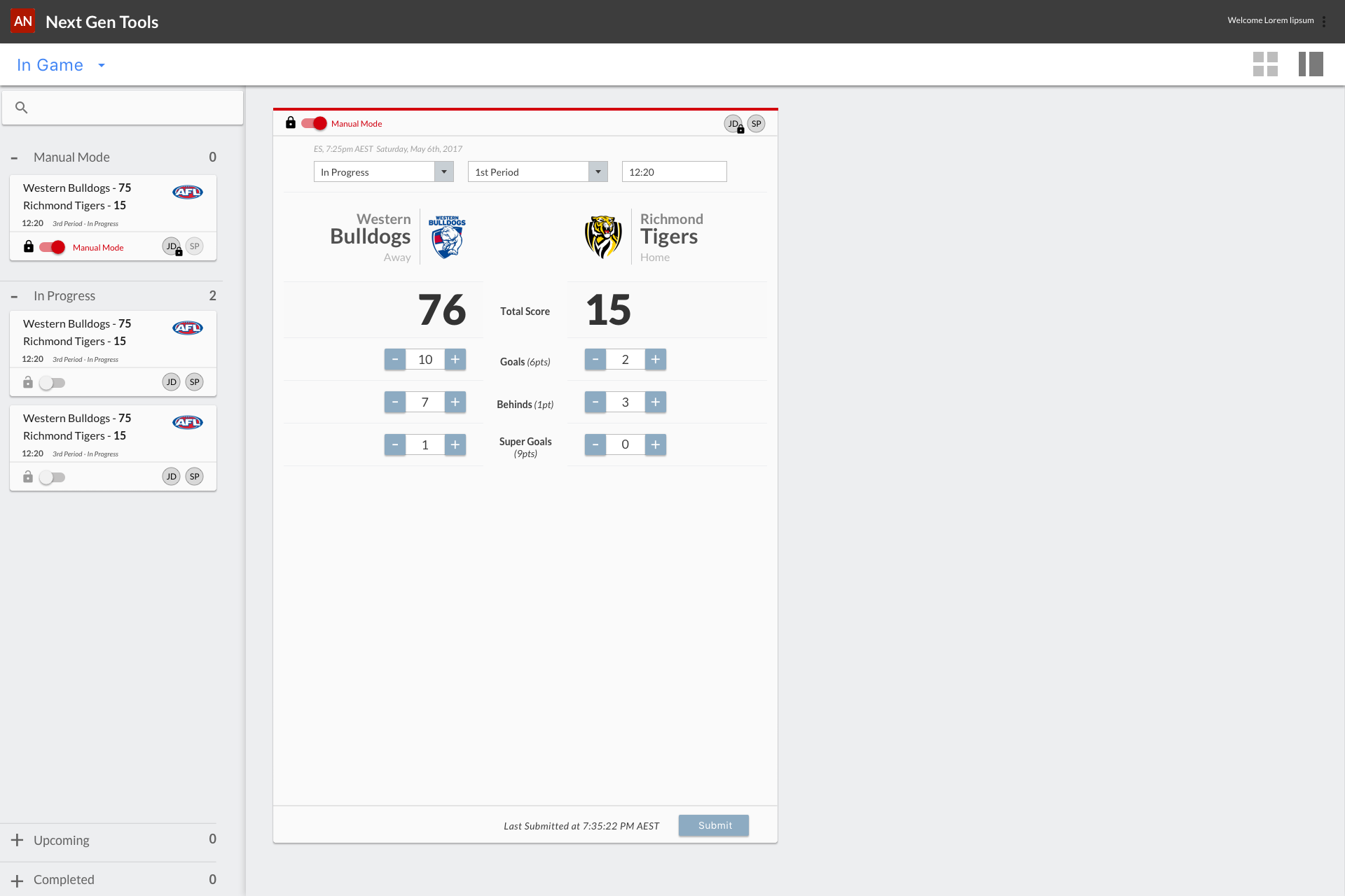 Example of a game in Manual Mode