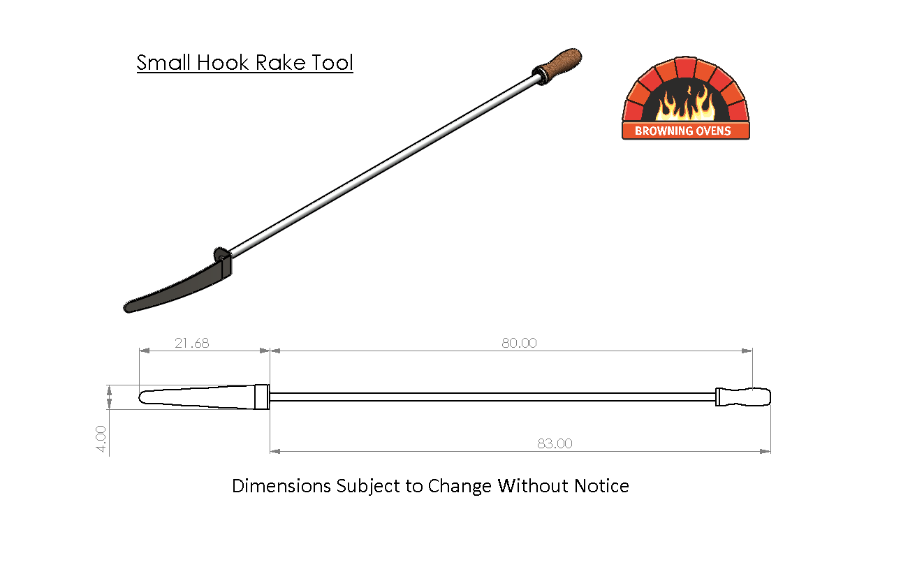 Dimensions Hook Ember Rake, Pizza Oven Tools