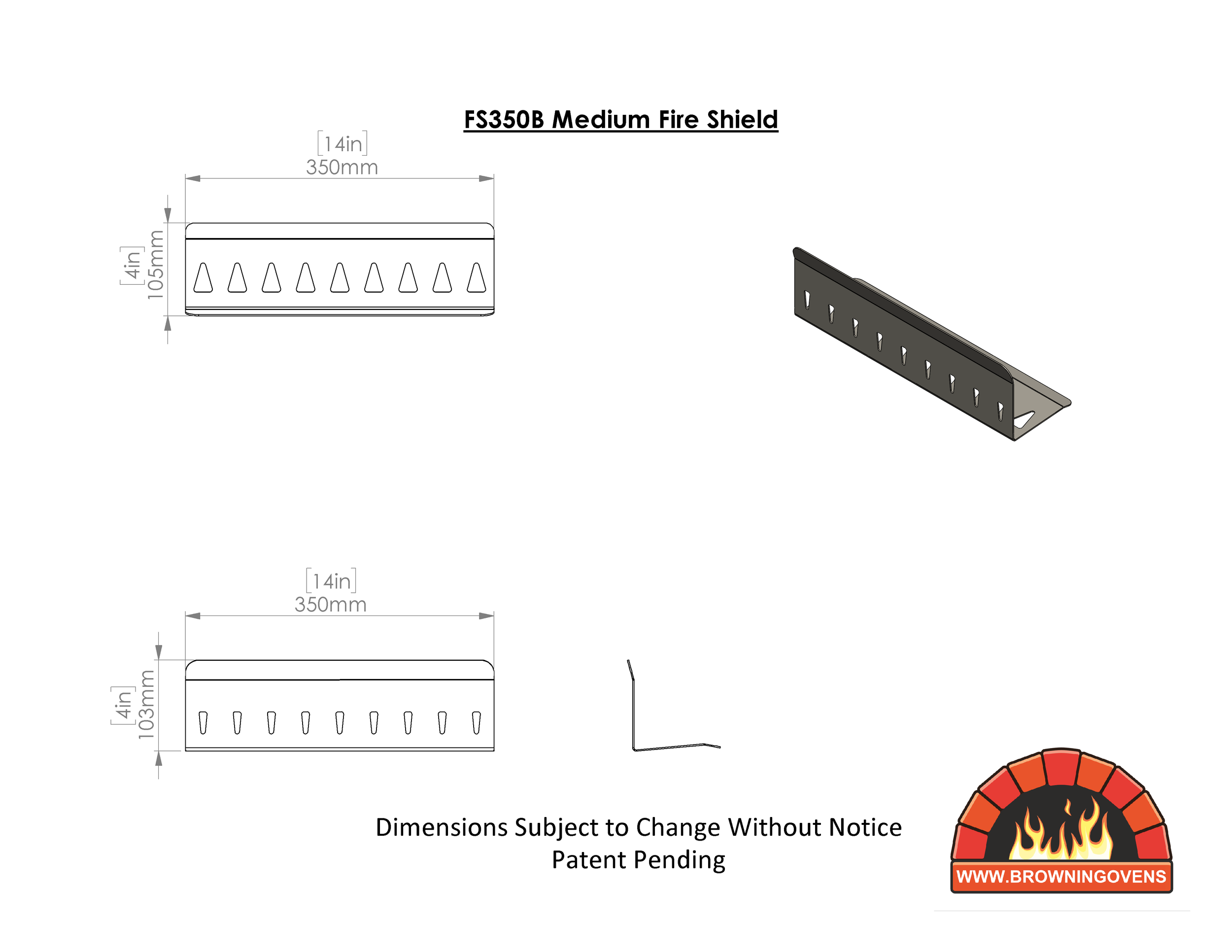 Fire Shield Dimensions, Pizza Oven Heat shield 2 size available, Great flame tamer or pizza edge protector.