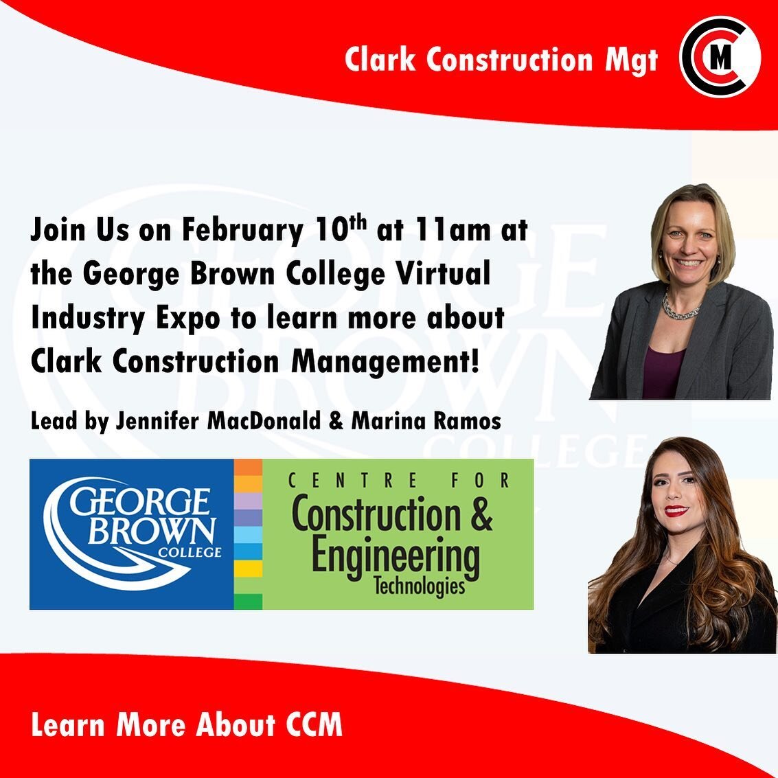 Join us tomorrow, February 10th at 11am at the @gbcollege Virtual Industry Expo to learn more about CCM! Find out more about continuing education at www.georgebrown.ca #construction #constructionmanagement #student #studentlife #studentsuccess