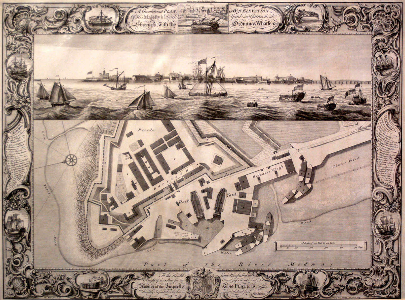 Plan and West Elevation of His Majesty’s Dockyard and Garrison at Sheerness