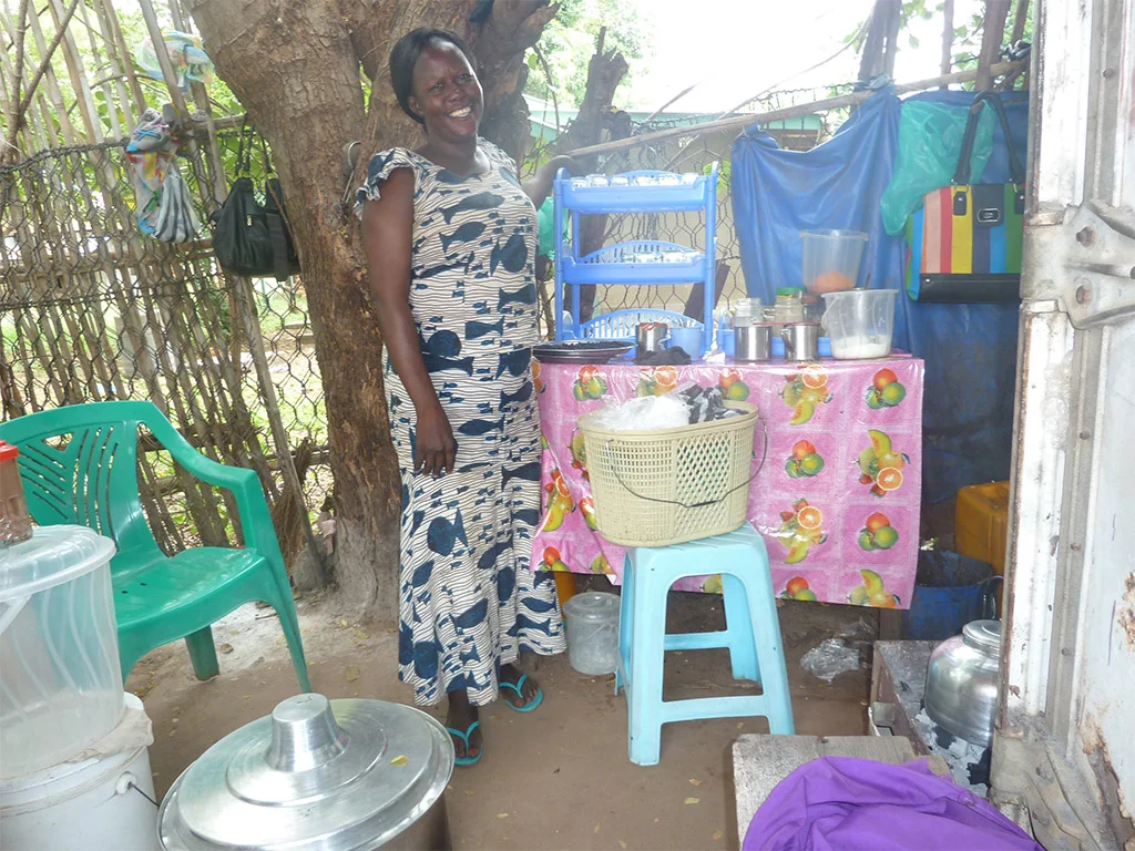 Mary at her new microenterprise near Juba.