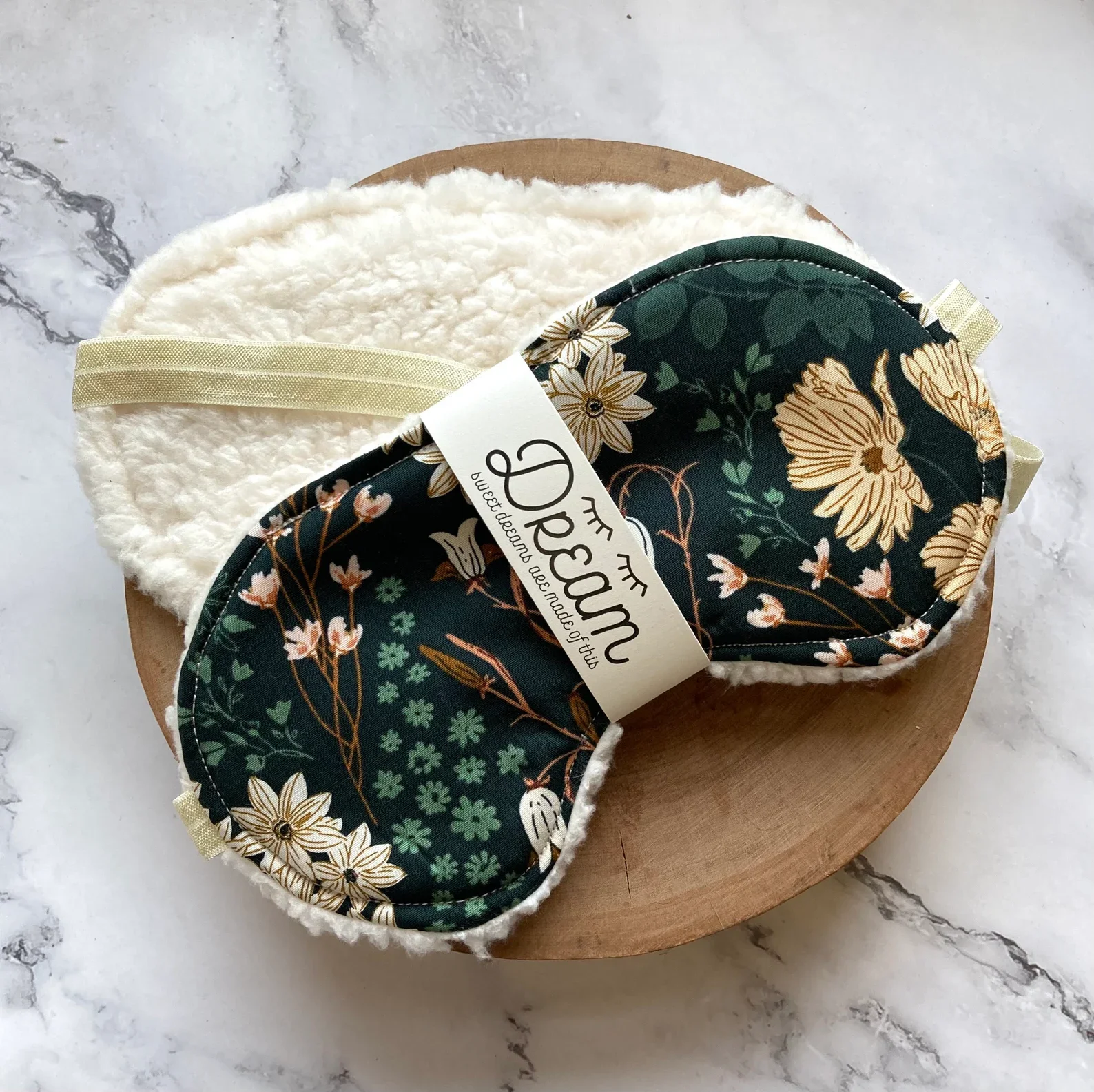 Emerald Floral Cotton Sleep Mask for Women with Faux Sherpa Lining