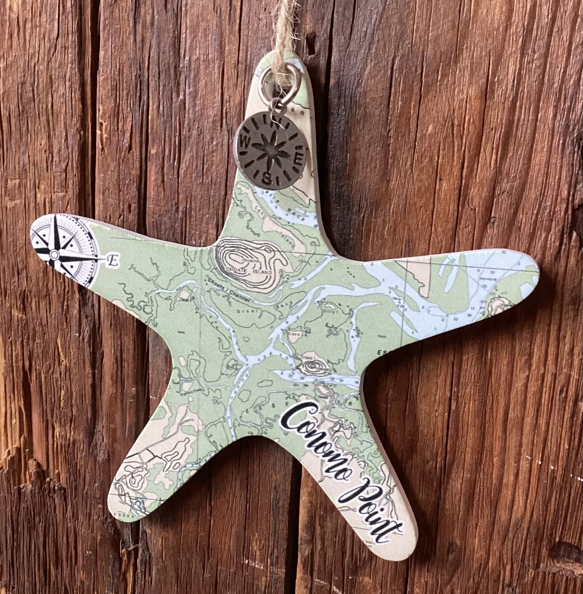 Conomo Point Map Wooden Ornament