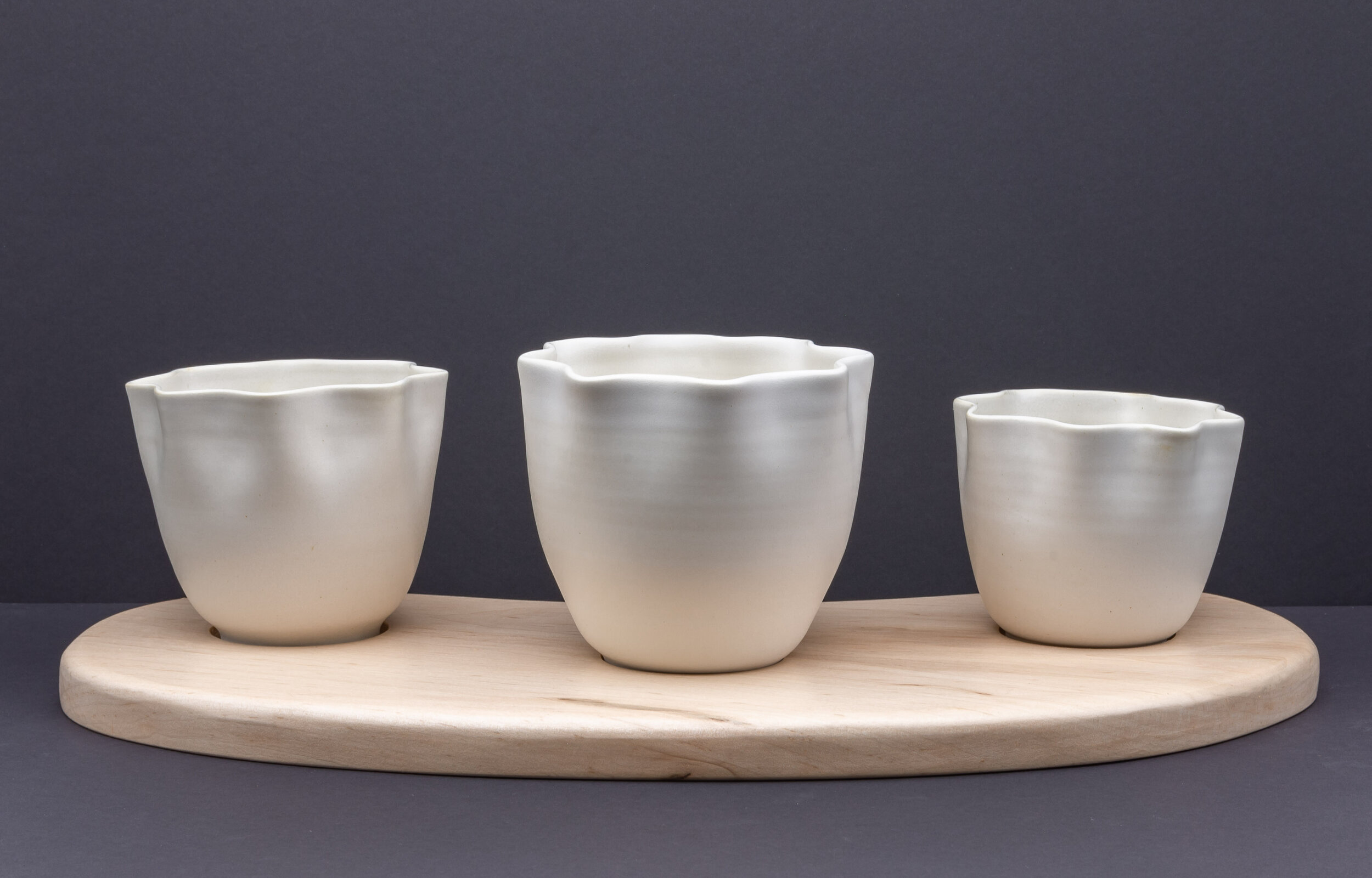 3 Bowl Set, White, Fluted