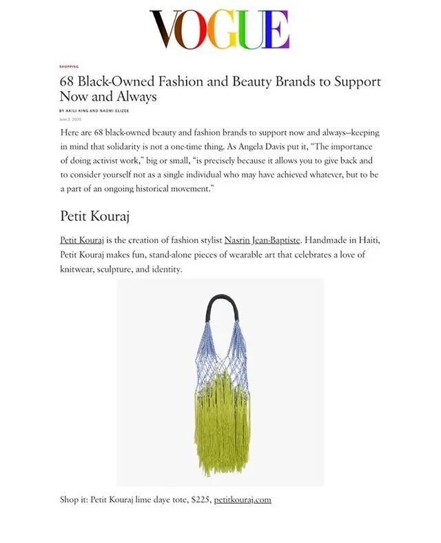 BUY BLACK |  Petit Kouraj is the creation of fashion stylist, Nasrin Jean-Baptiste. Handmade in Haiti, Petttt Kouraj celebrates a love of knitwear, sculpture and identity.