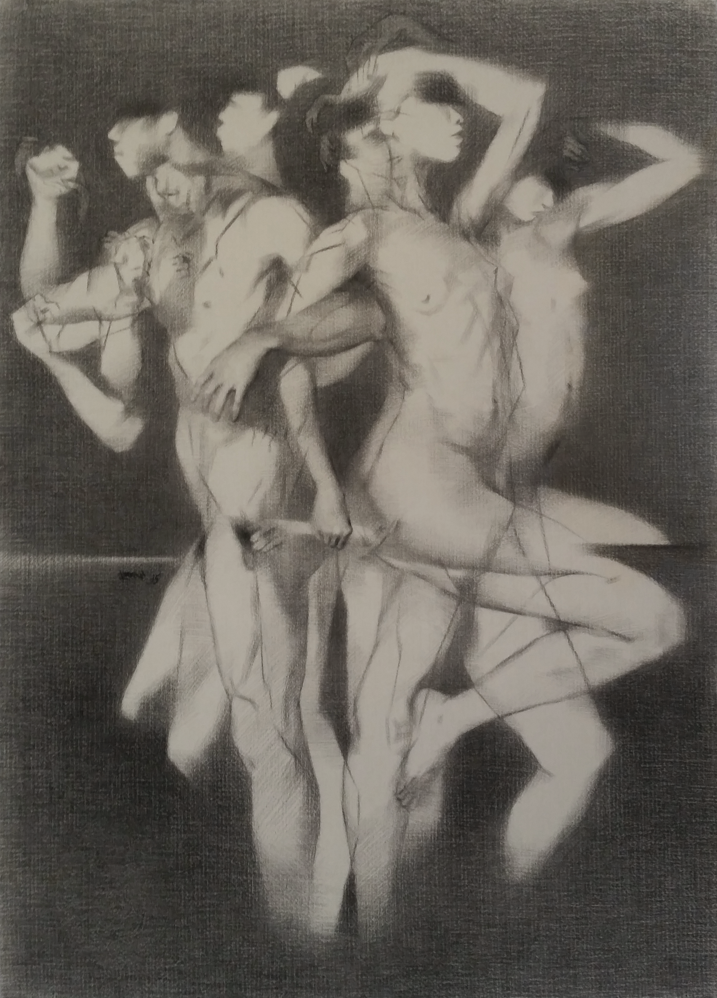   Two Standing Figures – for L. M.  2015 charcoal on paper, 48cm by 66cm&nbsp; 