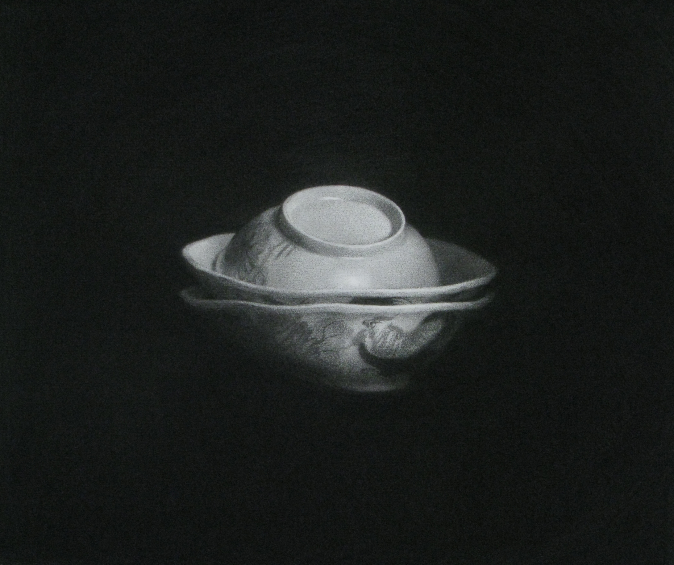   飯。菜。湯。  (Rice. Vegetables. Soup.)  2014 Charcoal on paper, 59cm by 52cm&nbsp; 