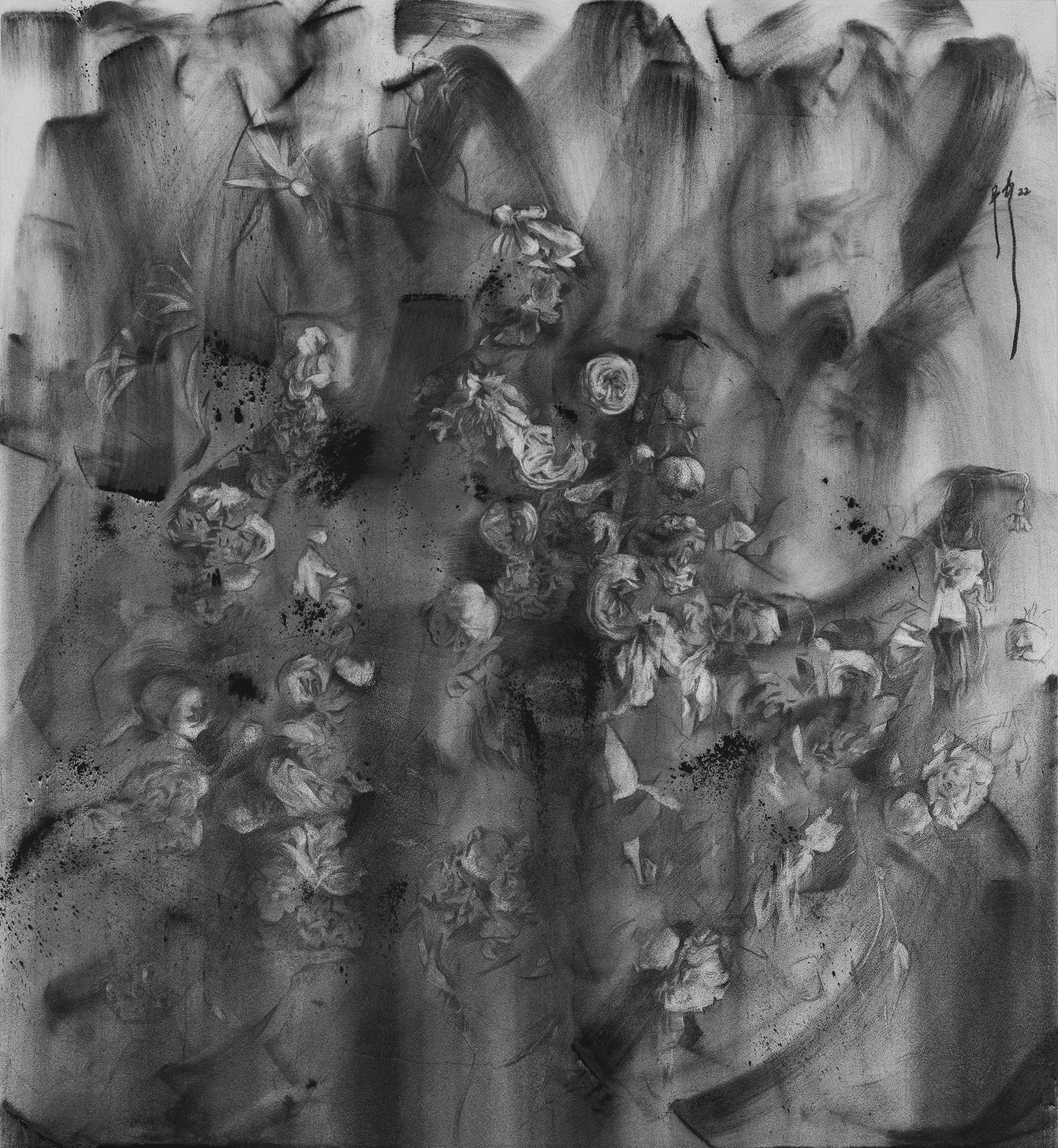   Risk: Ever Sight  2022 Charcoal on Aluminium, 130cm x 140cm 