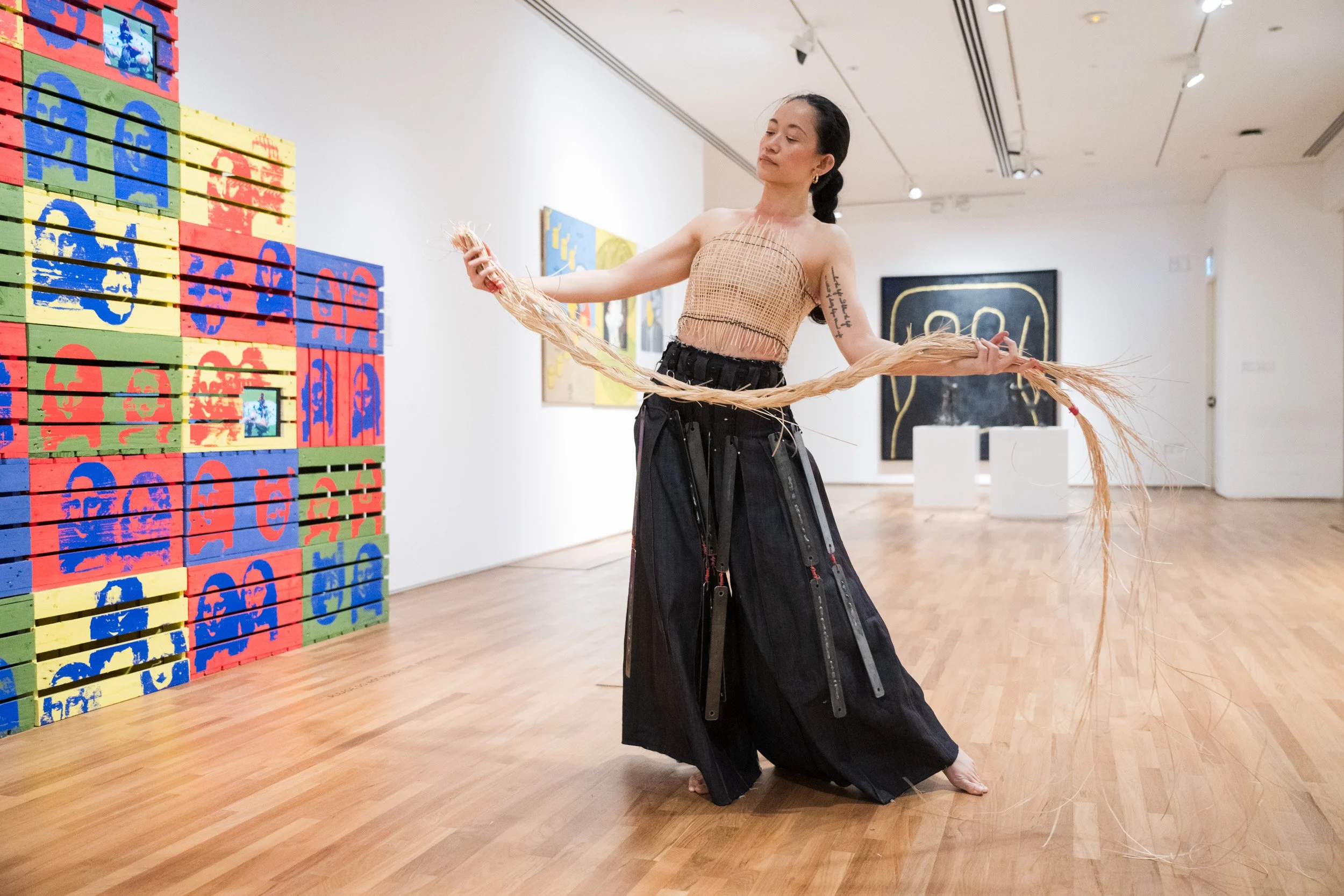 Body Translations; Material Transformations  2024 Rattan, mild steel weldings of text from Audre Lorde's "The Cancer Journals", Japanese denim A work-in-progress movement study performance collaboration by Sonia Kwek, Marc Khoo and Yanyun Chen, Kel