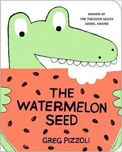With perfect comic pacing, Philadelphian Greg Pizzoli introduces us to one funny crocodile who has one big fear: swallowing a watermelon seed. Will vines sprout out his ears? Will his skin turn pink? This crocodile has a wild imagination that kids w…