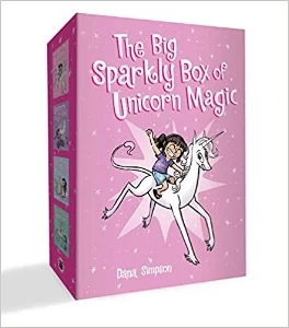 Enjoy the adventures of Phoebe and Her Unicorn times four&nbsp; - all the fun of Calvin and Hobbes but a lot more sparkly.This super-fun boxed set includes Phoebe and Her Unicorn, Unicorn on a Roll, Unicorn vs. Goblins, and Razzle Dazzle Unicorn. $39