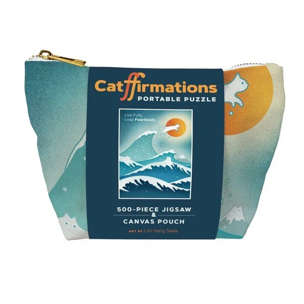 Catffirmations Portable Puzzle: 500-Piece Jigsaw & Canvas Pouch