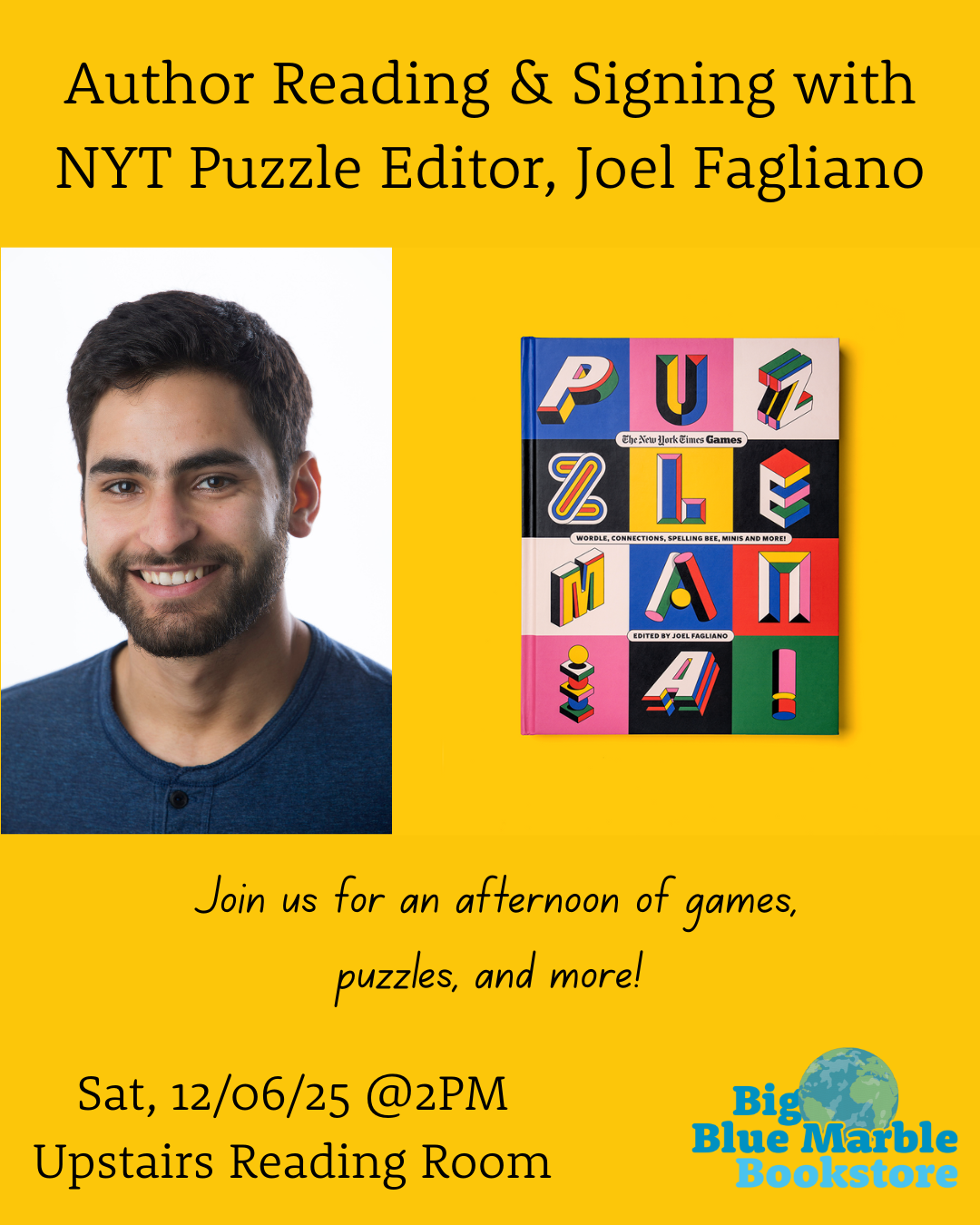 **RESCHEDULED** Author Reading &amp; Signing with NYT Puzzle Editor, Joel Fagliano