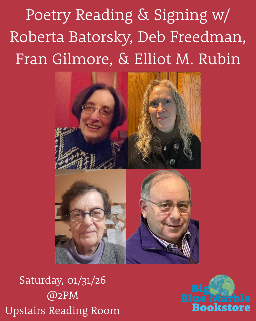 Poetry Reading &amp; Signing w/ Roberta Batorsky, Deb Freedman, Fran Gilmore, &amp; Elliot M. Rubin