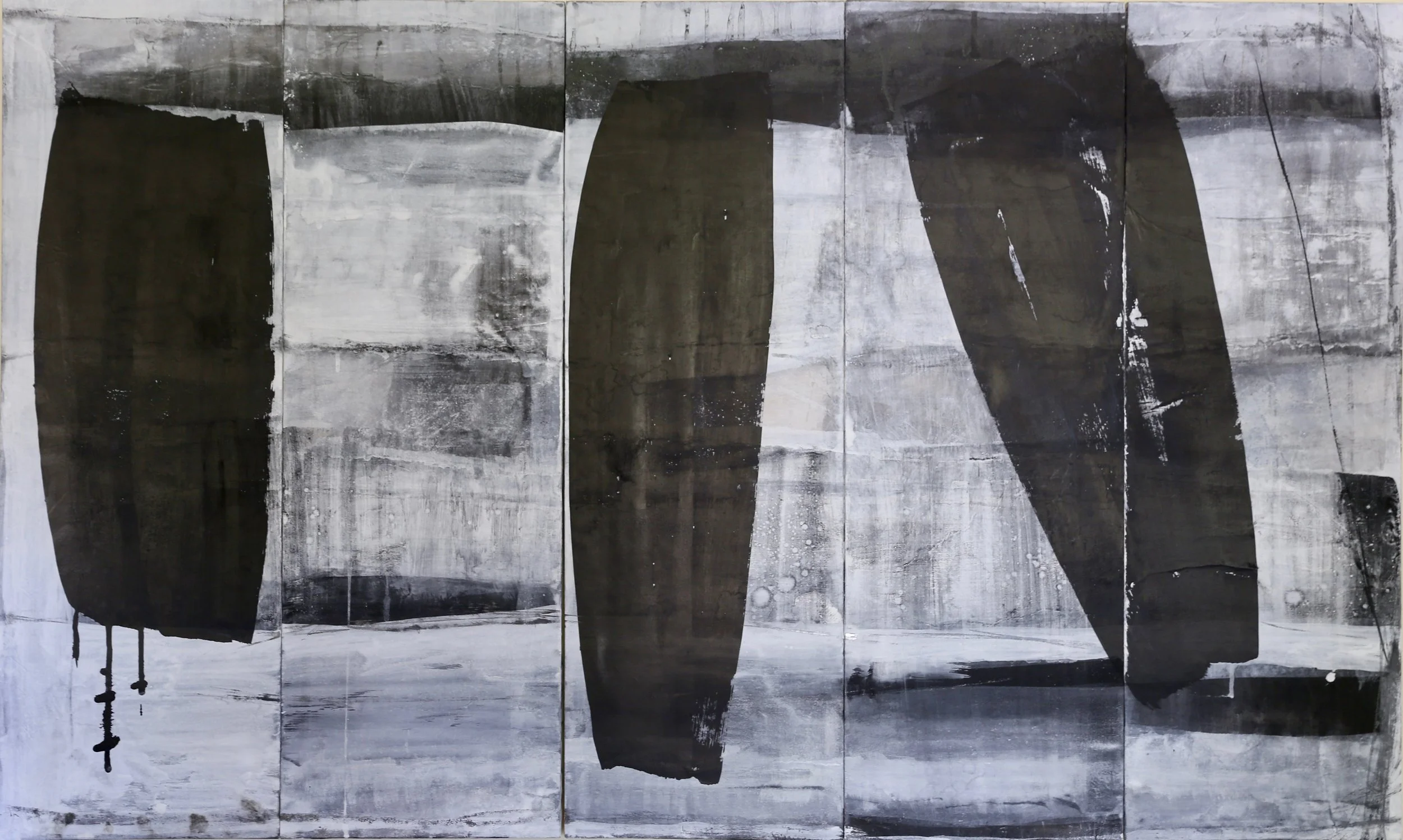   Walking   meditation  Nihonga on handmade Japanese paper on panel 36"X60"  2017 