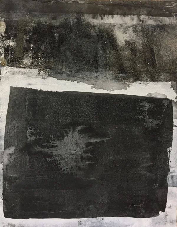   Water, earth + sky study  Nihonga on handmade Japanese paper on panel 8"X12" 2017 