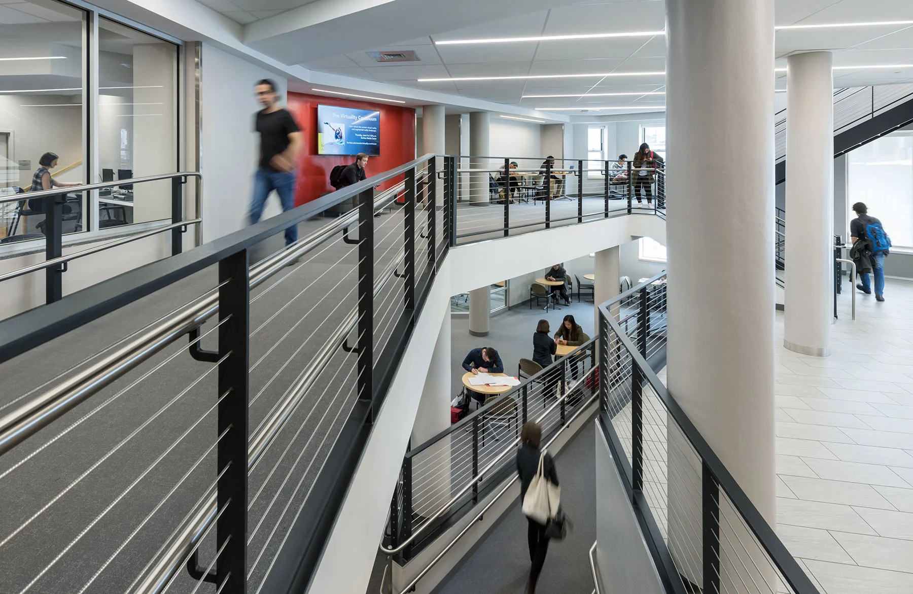Accessible ramps link the various levels