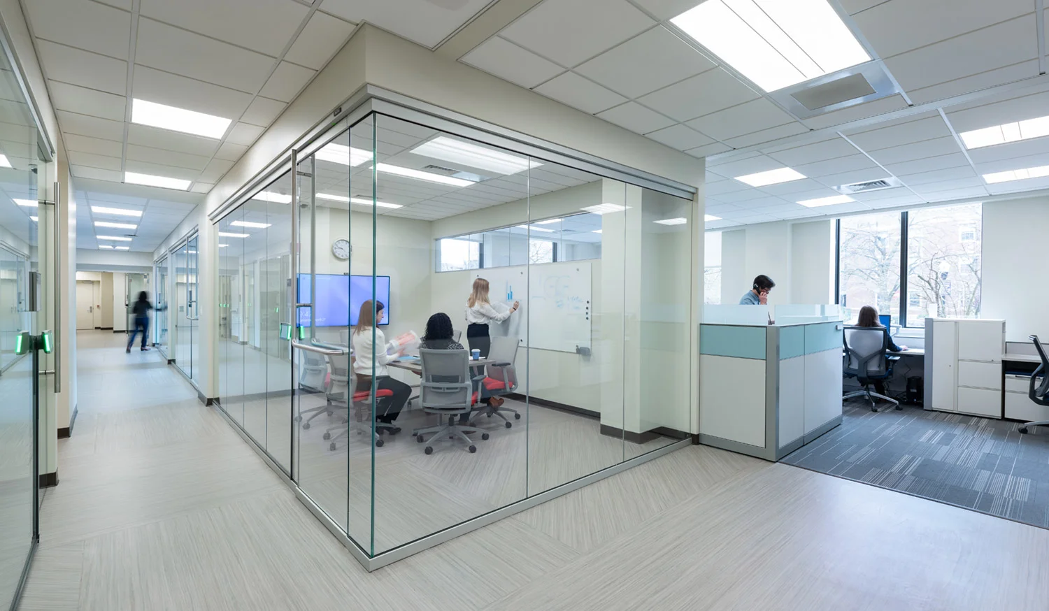 Conference room and open work areas beyond