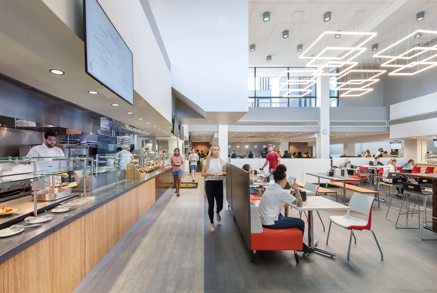 Reconfigured servery with new dining areas within the atrium