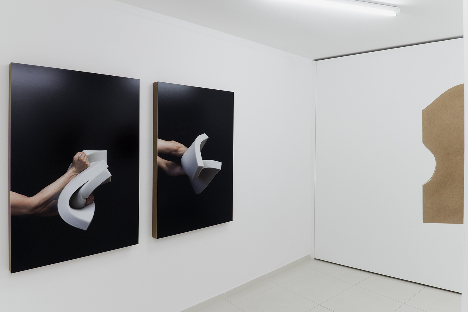Hands Clasped 2015, installation view, digital c-print on wooden box, FAIT Gallery, Brno