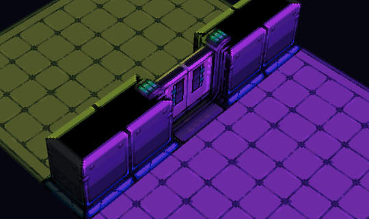 Each side of the door is lit differently