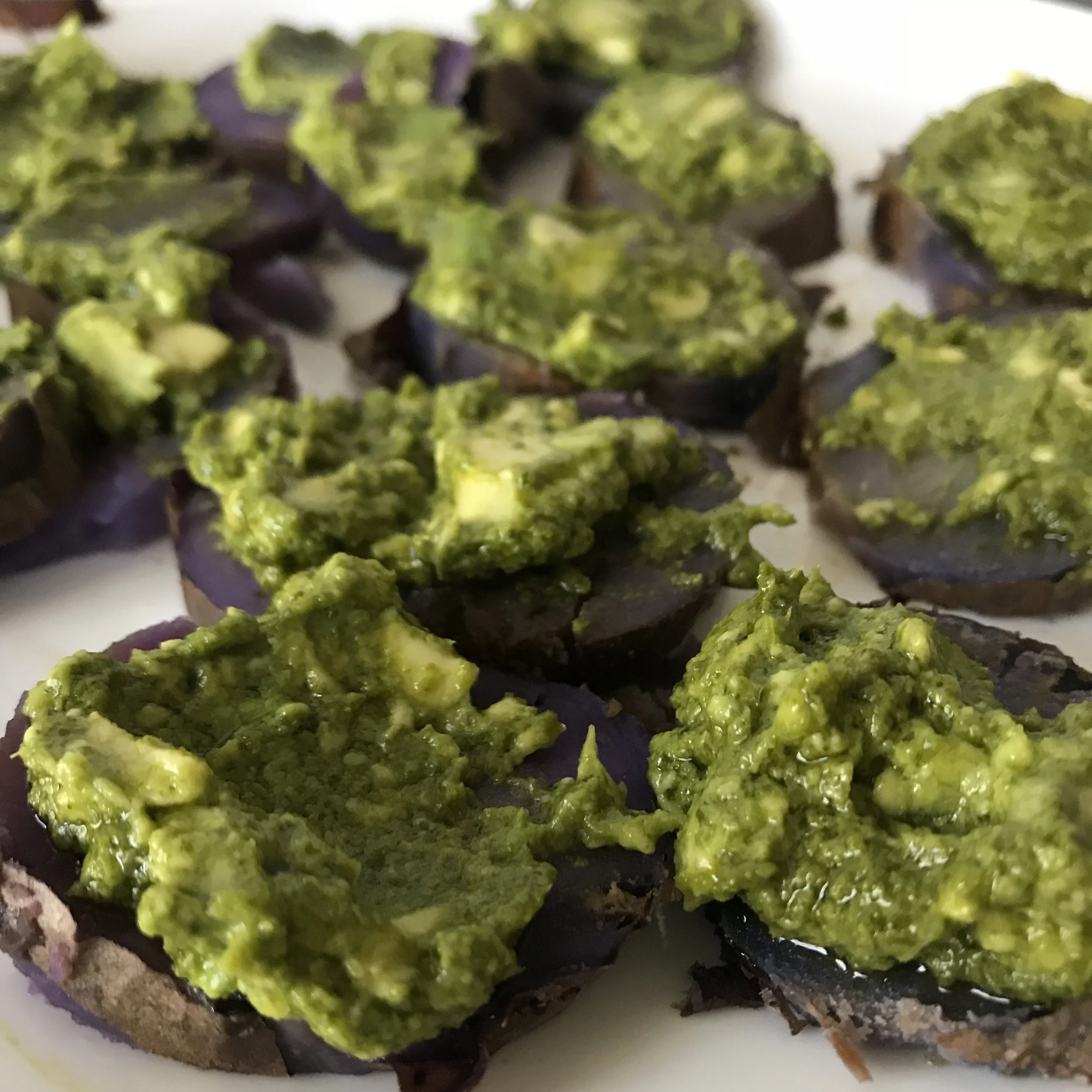 Purple Potatoes with Kale Pesto and Avocado