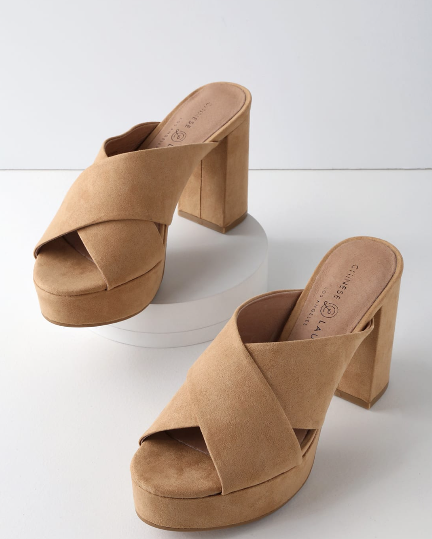 Teagen Camel Suede Leather Mules from Chinese Laundry, $62 Photo Credit: Lulus