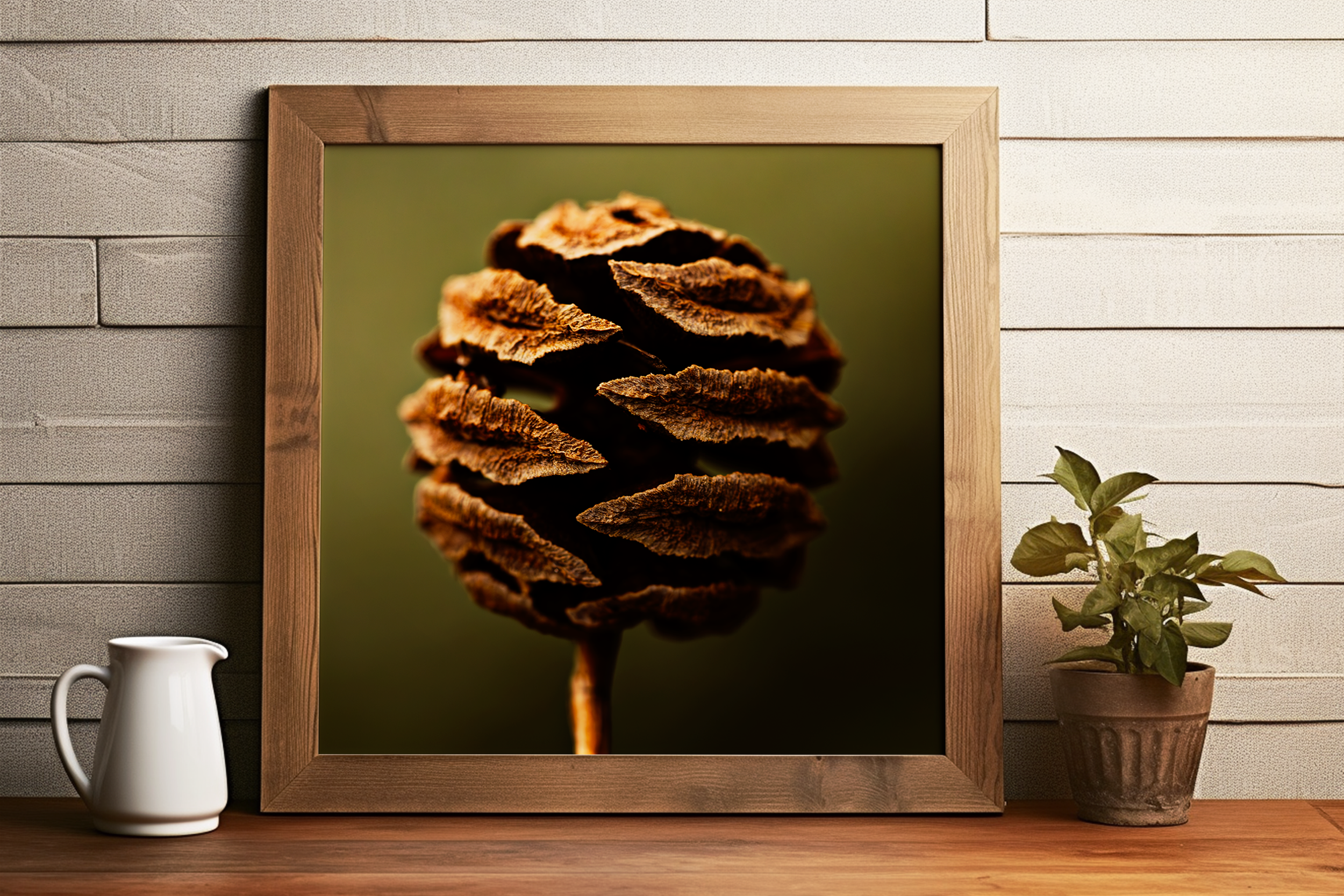 Cone flower in wood frame.png