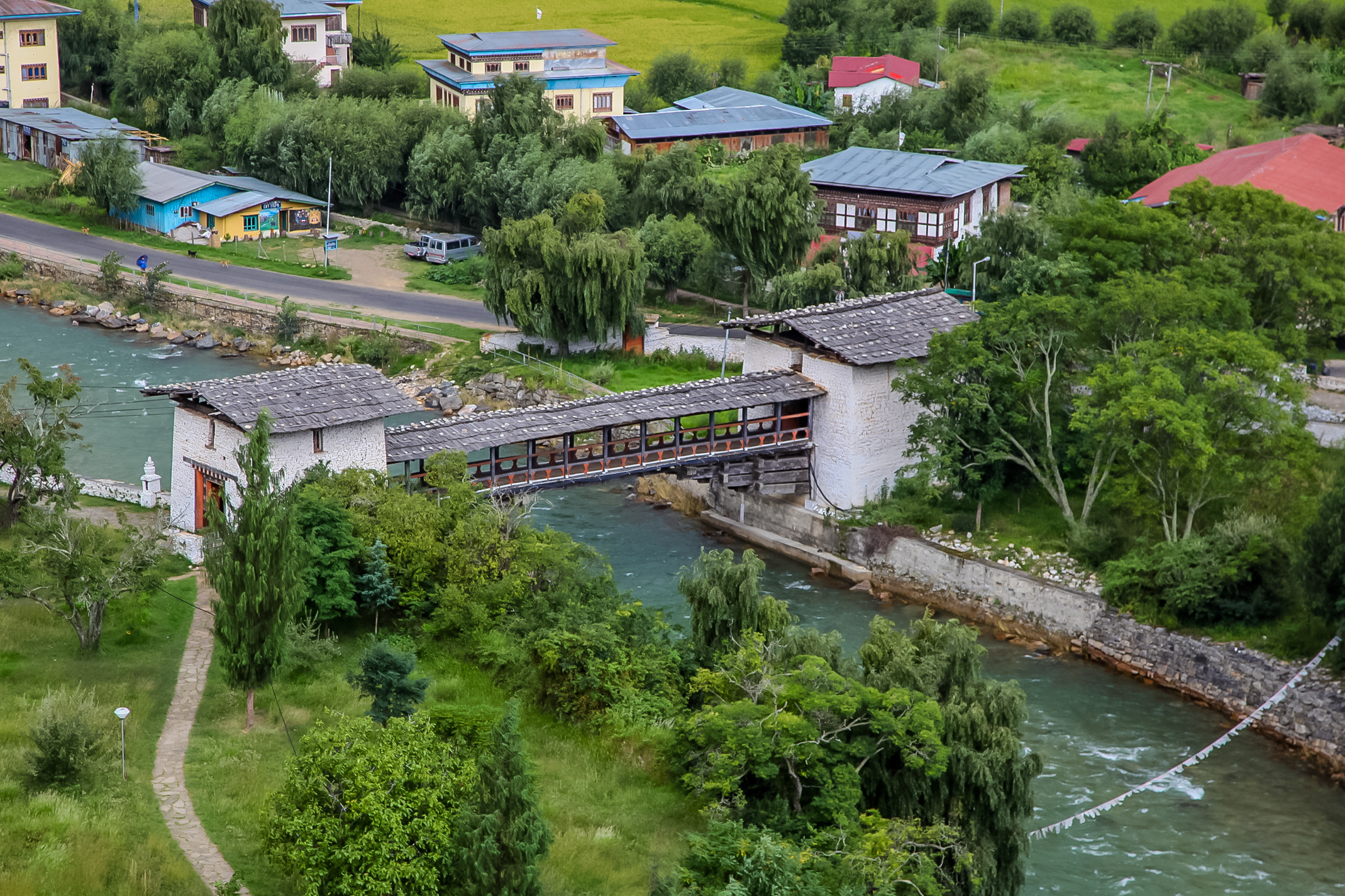  The walking bridge over the river, Paro valley. 