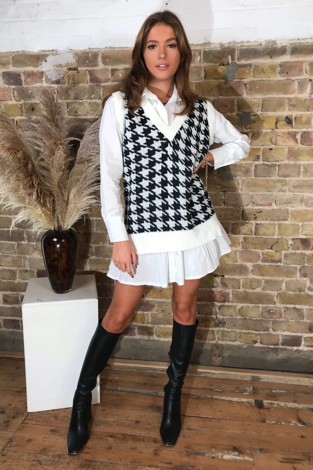 Houndstooth Ribbed Trim Sweater Vest Dress – Home Of Hanger Haus Hair Haus  | forum.iktva.sa