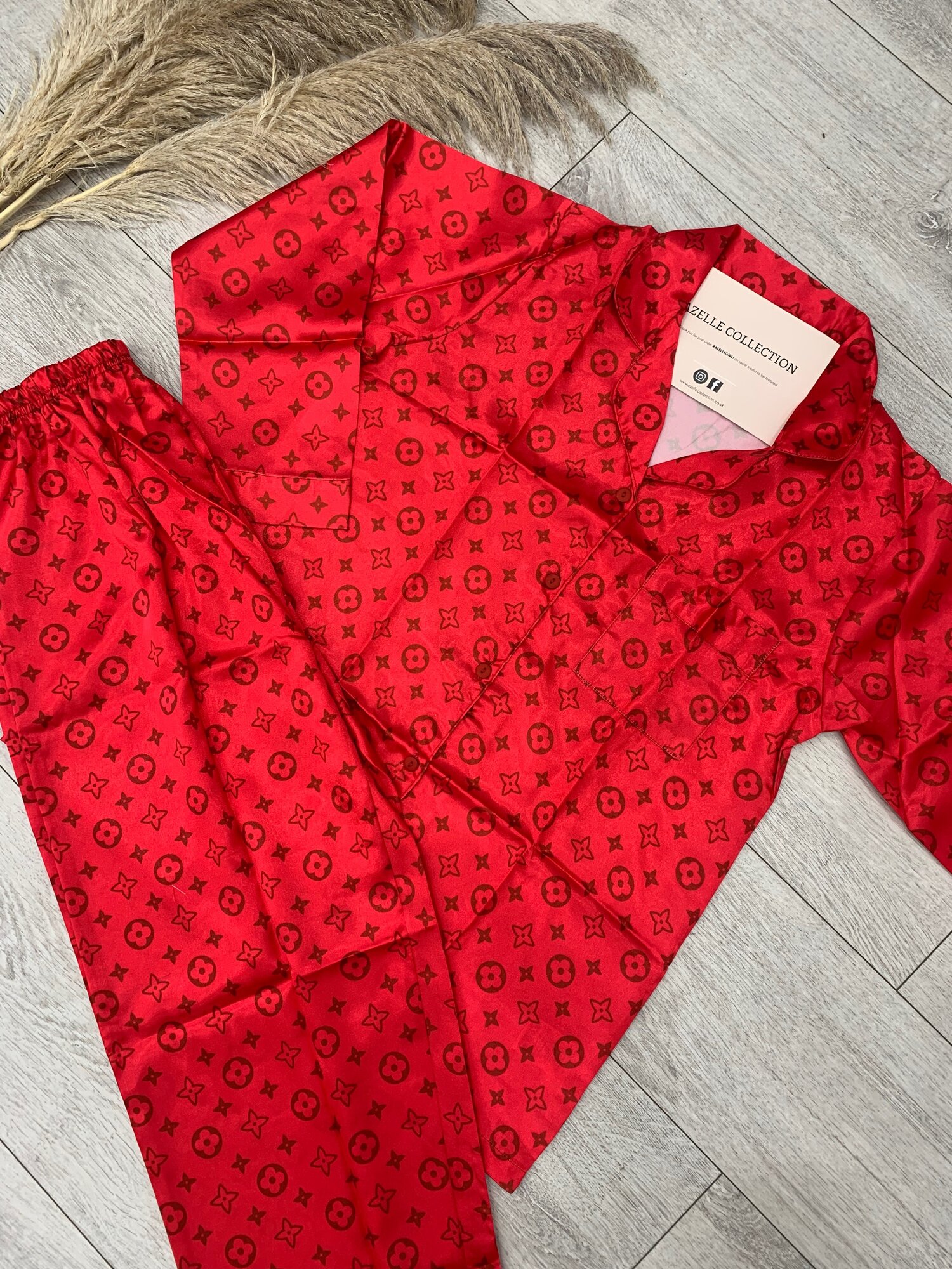Red satin long sleeve pj set — Azelle Collection