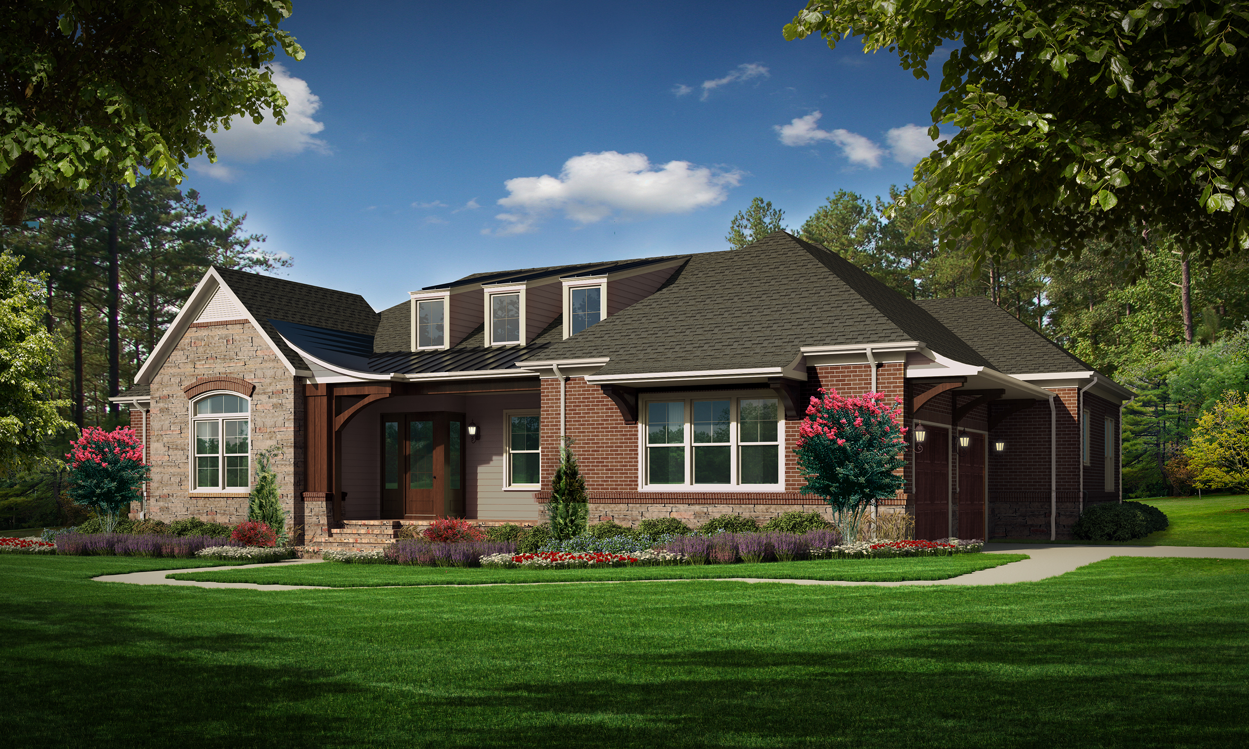 C Option (Brick) Total SF 3743 sq. ft. Total SF heated 2569 sq. ft. Bedrooms 3 Bathrooms 3 Width: 75’ Depth: 63’-3” Attached two-car garage Porches: Covered front porch, Covered back porch