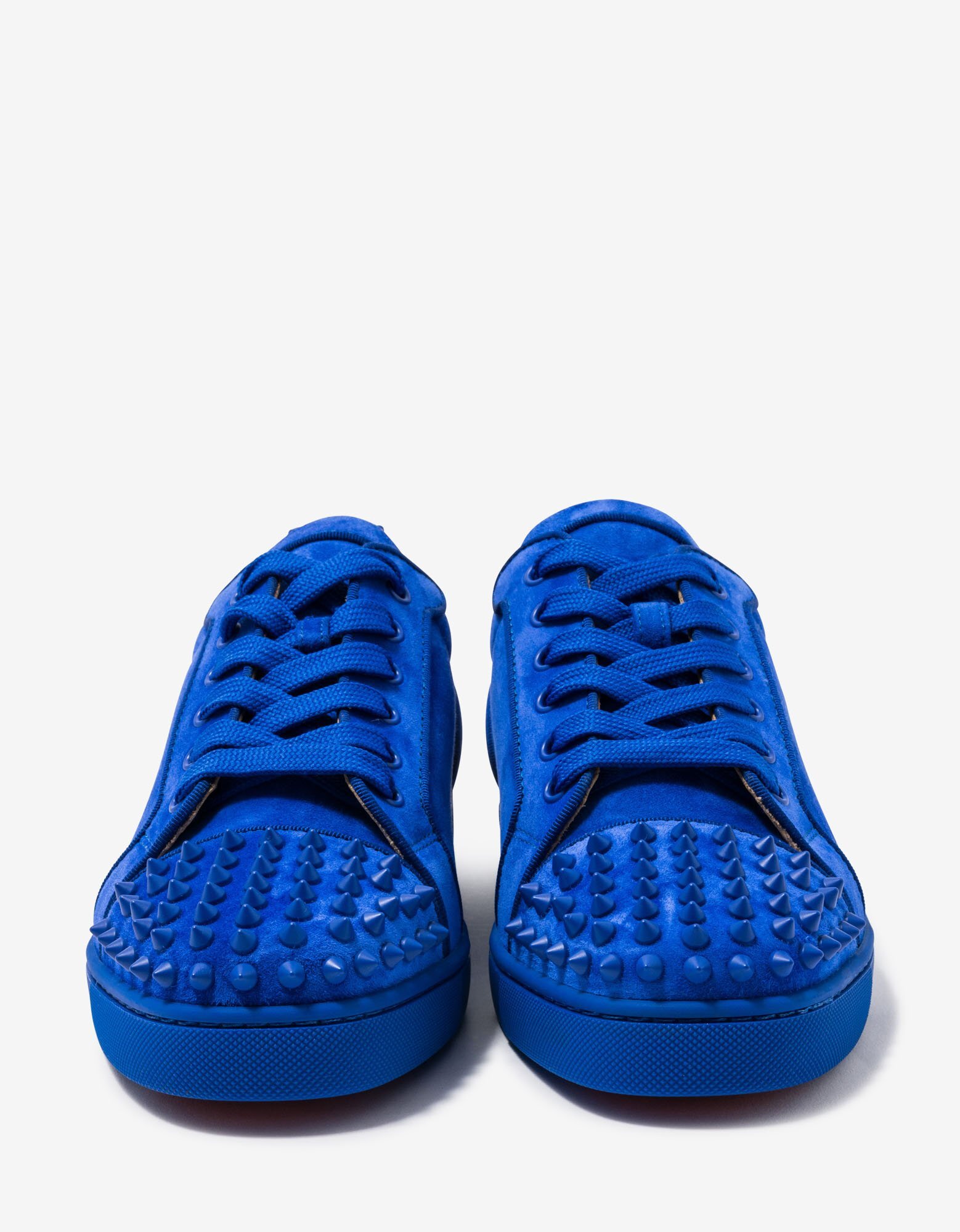 Christian Louboutin<br/><br/>Louis Junior Spikes Orlato Blue Suede Trainers  — Impressions Lyfe