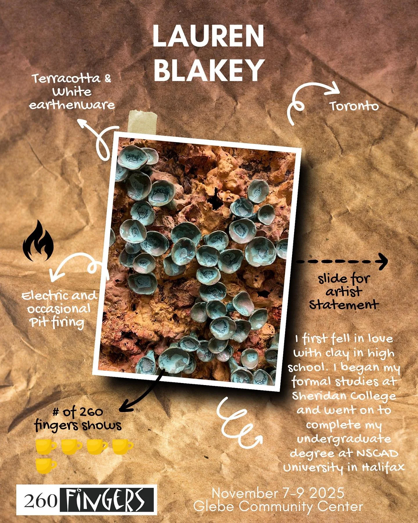 Exquisite wall mounted pieces from @laurenblakeyceramics will be with us @260fingers this coming November 7-9 #ceramicsculpture #canadianceramics #wallmounted #organicforms #260fingers2025