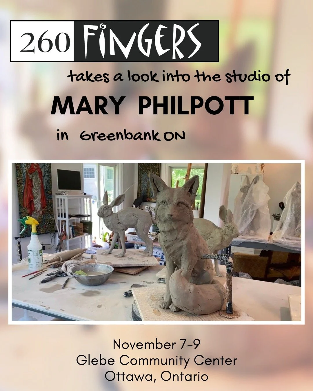 Mary Philpott
Woodland fauna on the table in Mary's studio. Visit her forest dwelling creations at @260fingers Exhibiton &amp; Sale.
November 7th is the opening night from 6-9!
