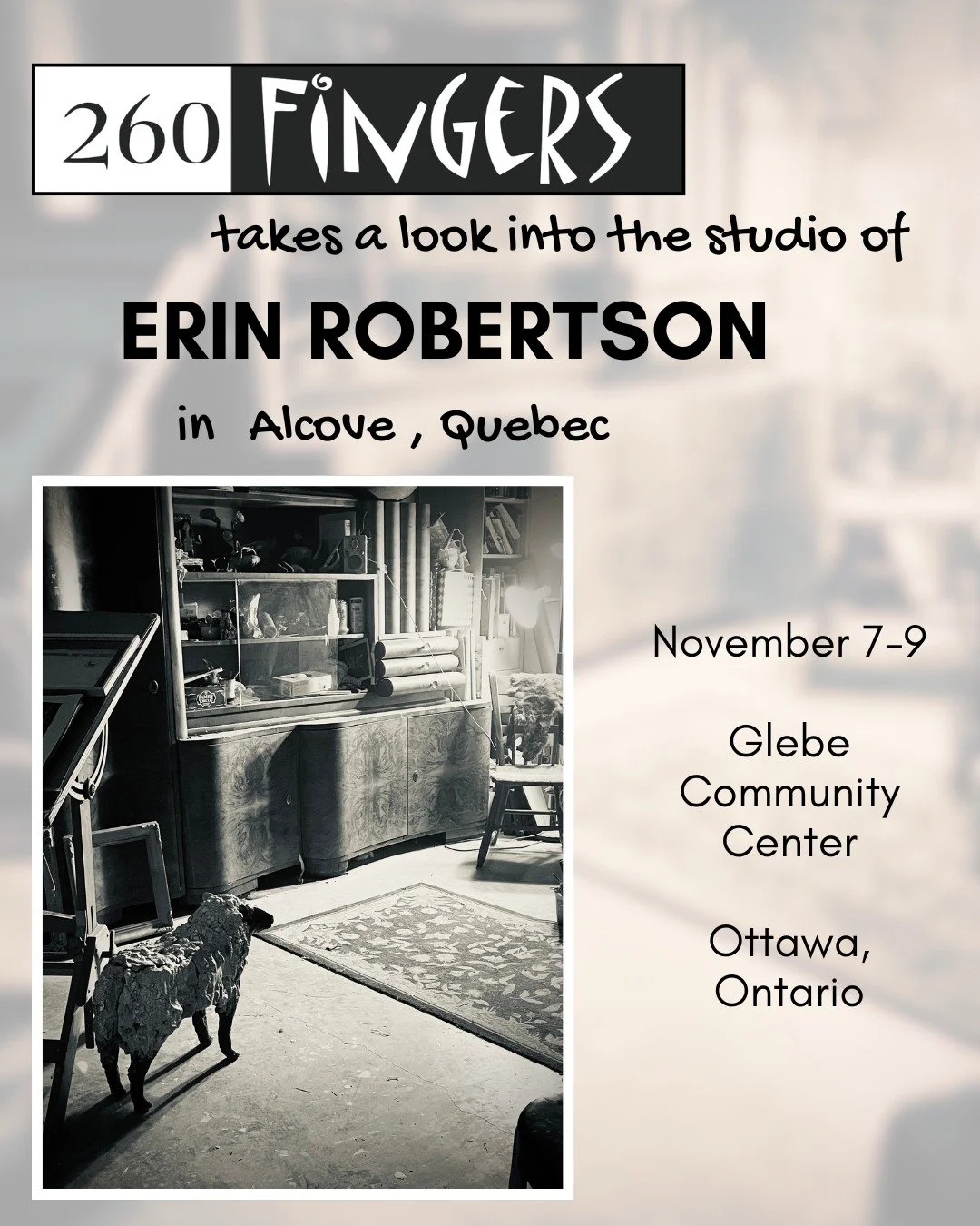 Erin Robertson
Opening night is November 7th from 6-9pm. Join us for a drink and snacks to celebrate this collaborative ceramic exhibition. 
#260fingers #ceramicstudio #ceramicartist #canadianartist #canadianceramics